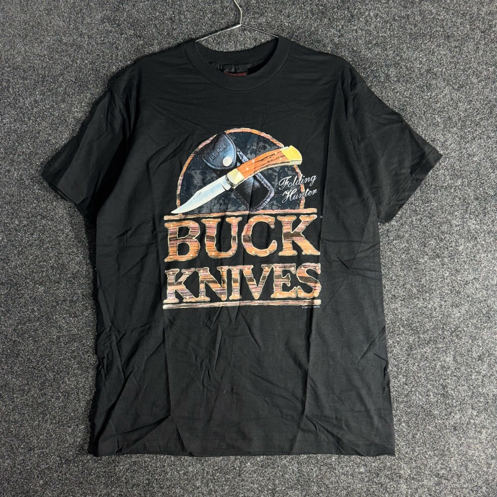 Buck Knives Vintage Holoubek T-Shirt Men’s Large Black Folding Hunter USA